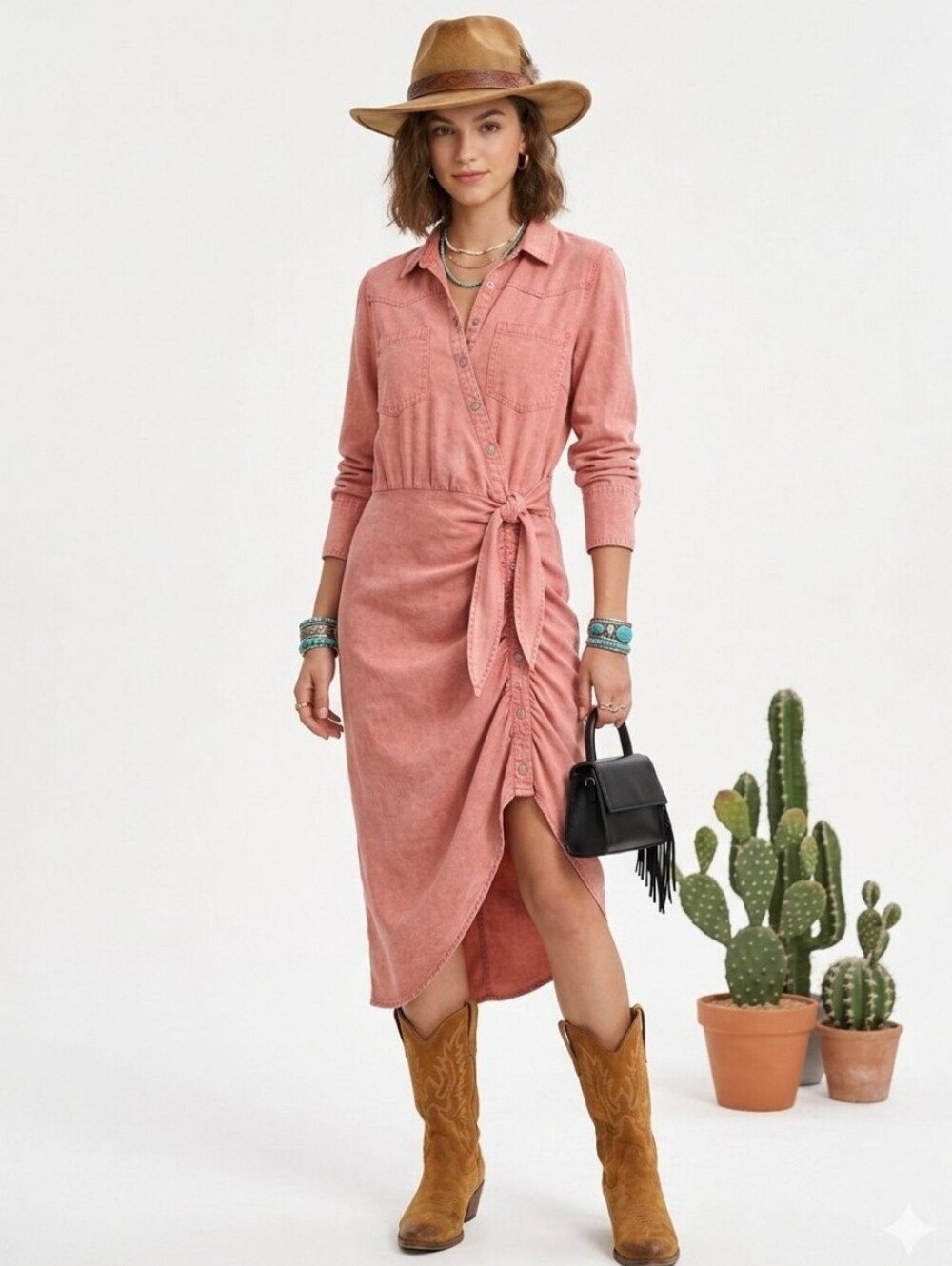 Young Fabulous & Broke Carling Ruched Button Up Dress 141 Western Boho